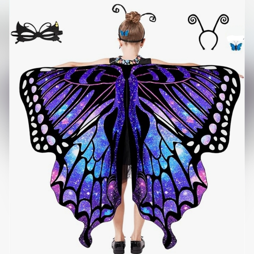 Halloween Tibeha Butterfly Costume for Kids - Double-Sided Printing Wings - Picture 2 of 7